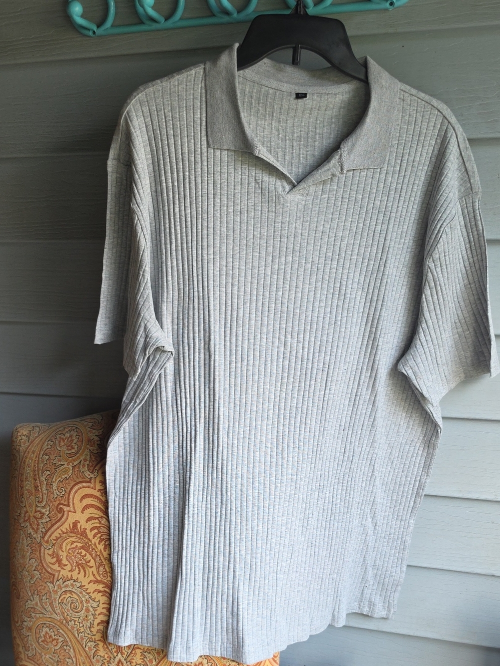 Ribbed Short-Sleeve Polo Shirt - Light Gray